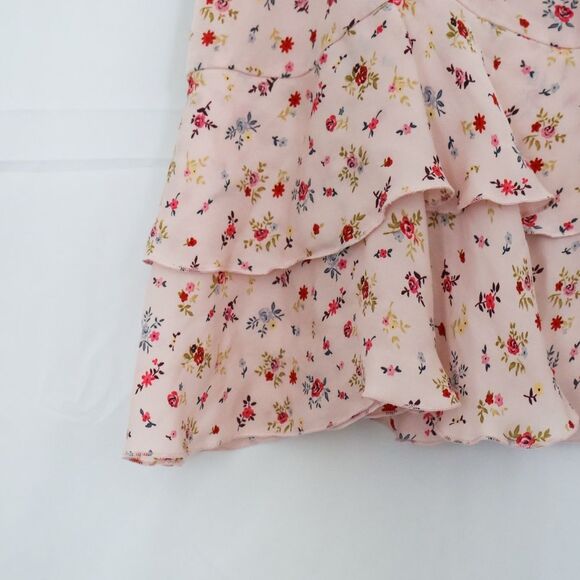 Josephine Chaus Pink Floral 100% Silk Ruffle Skirt - 12 - Picture 4 of 8
